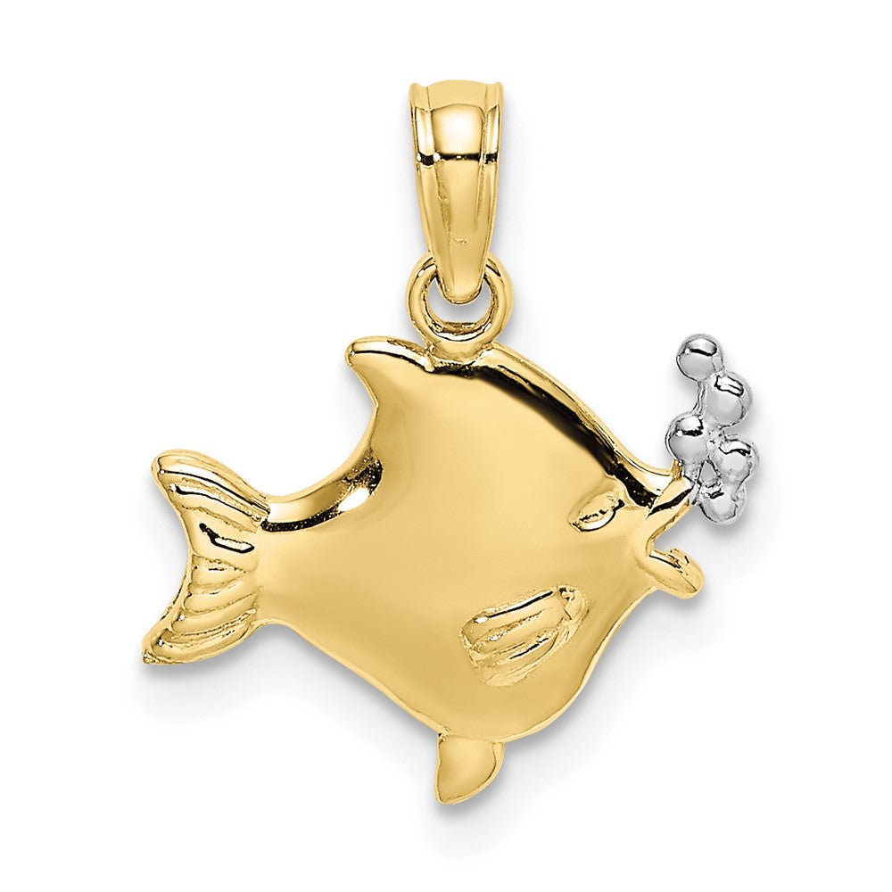 10k Yellow w/Rhodium 14.2 mm 2-D Fish w/ Bubbles Charm (0.58 grams)