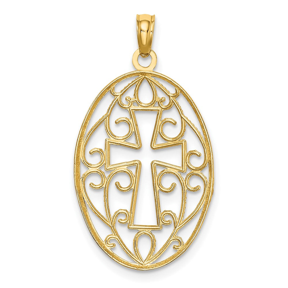 10k Yellow w/Rhodium 16 mm Beaded Filigree Cross Charm (0.88 grams)