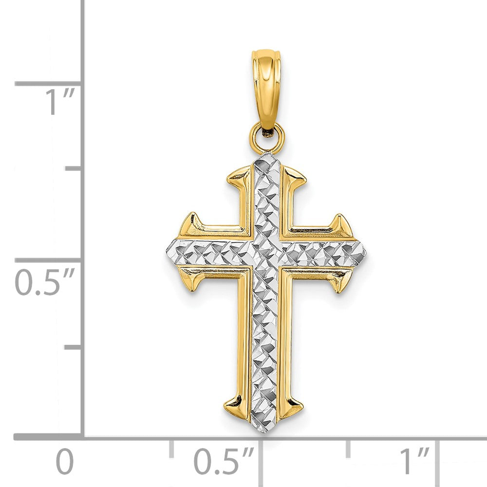 10k Yellow w/Rhodium 14.5 mm D/C Cross Pendant (0.72 grams)