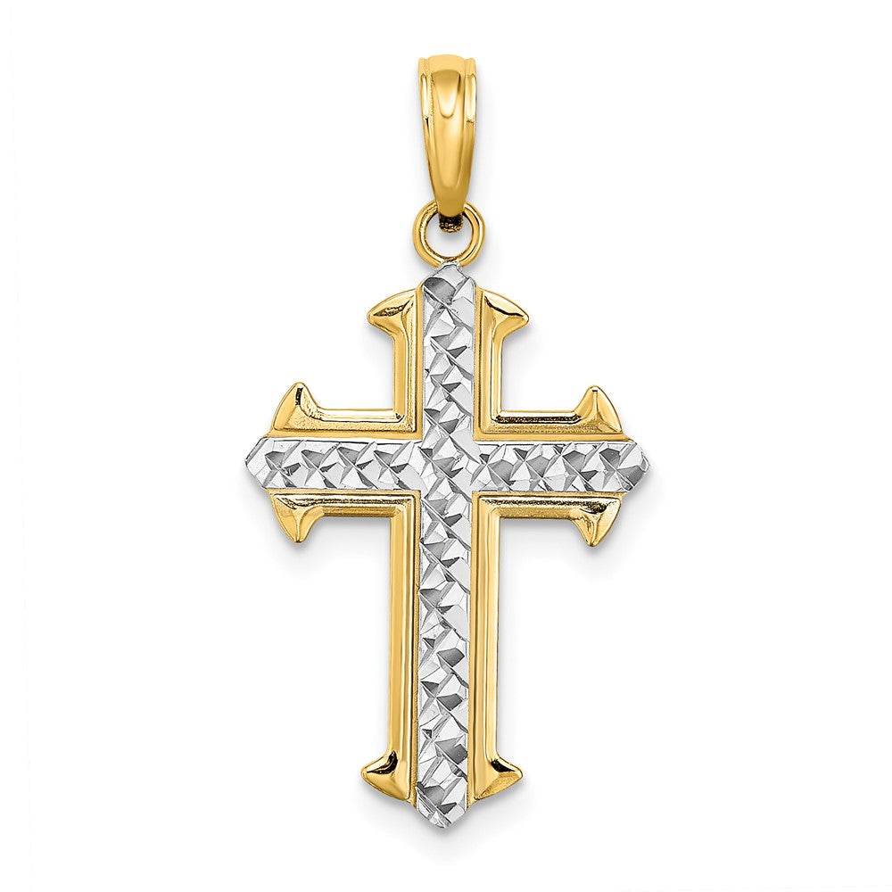 10k Yellow w/Rhodium 14.5 mm D/C Cross Pendant (0.72 grams)