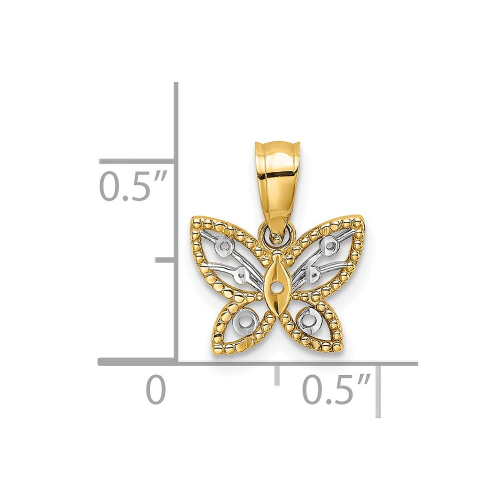 10k Yellow w/Rhodium 10.3 mm Mini D/C Butterfly Charm (0.47 grams)