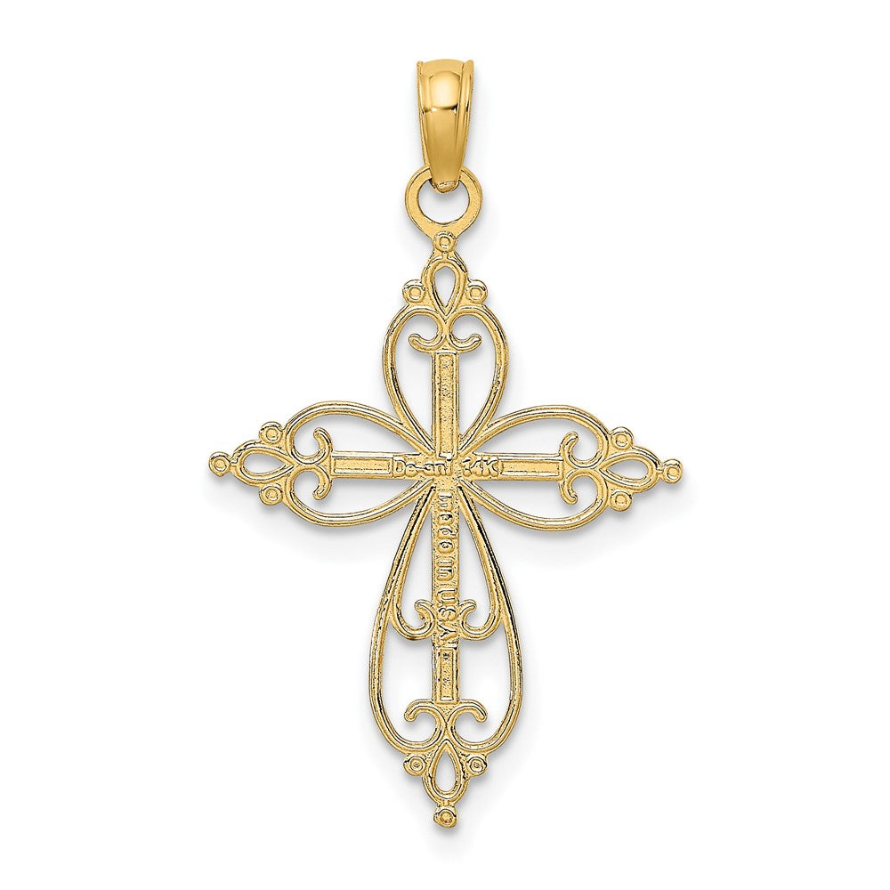 10k Yellow w/Rhodium 18.5 mm Beaded Cross Charm (0.7 grams)