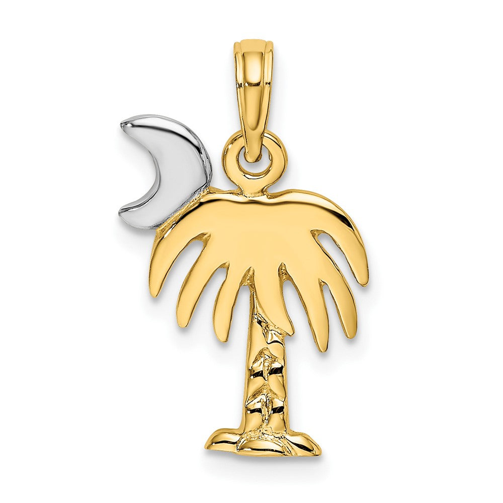10k Yellow w/Rhodium 12.82 mm Polished Charelston Palm Tree Charm (1.3 grams)