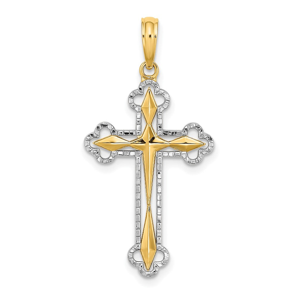 10k Yellow w/Rhodium 17 mm D/C Reversible Cross Charm (1.28 grams)