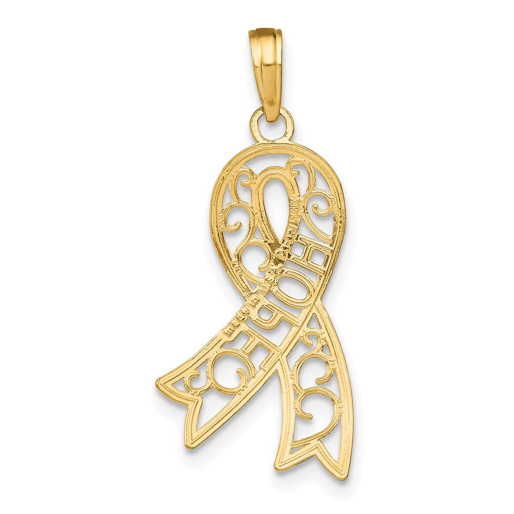 10k Yellow w/Rhodium 14 mm Filigree Ribbon HOPE Charm (0.91 grams)