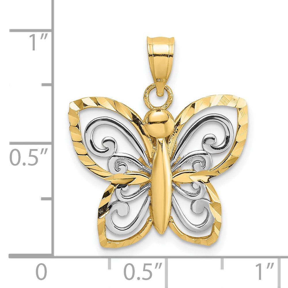 10k Yellow w/Rhodium 18.6 mm D/C Butterfly Charm (1.23 grams)