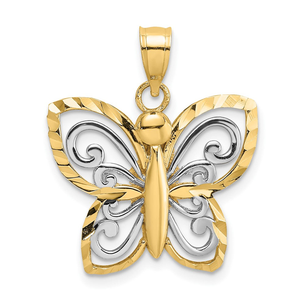 10k Yellow w/Rhodium 18.6 mm D/C Butterfly Charm (1.23 grams)