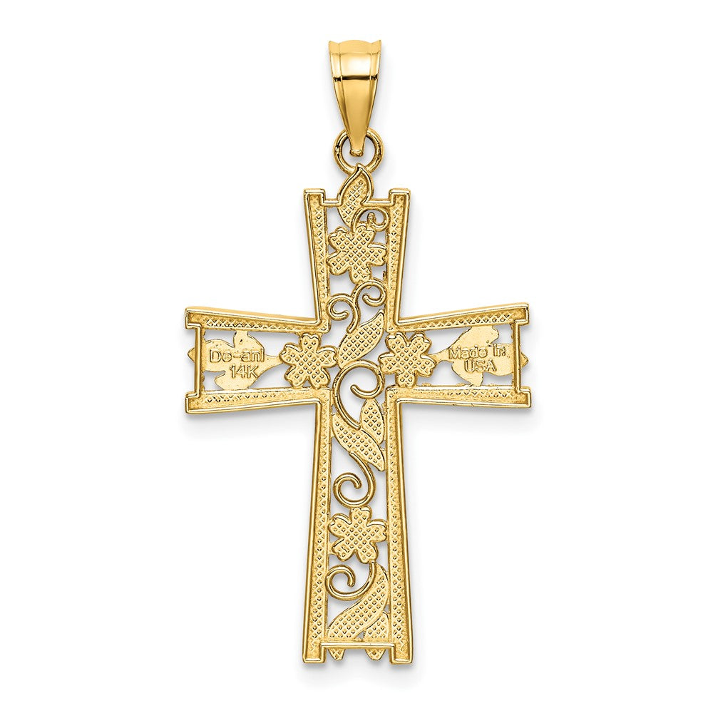 10k Yellow w/Rhodium 18 mm and D/C Flower Design Cross Charm (1.04 grams)