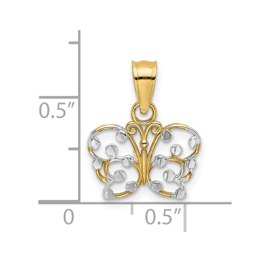 10k Yellow w/Rhodium 12.8 mm D/C Butterfly Charm (0.45 grams)