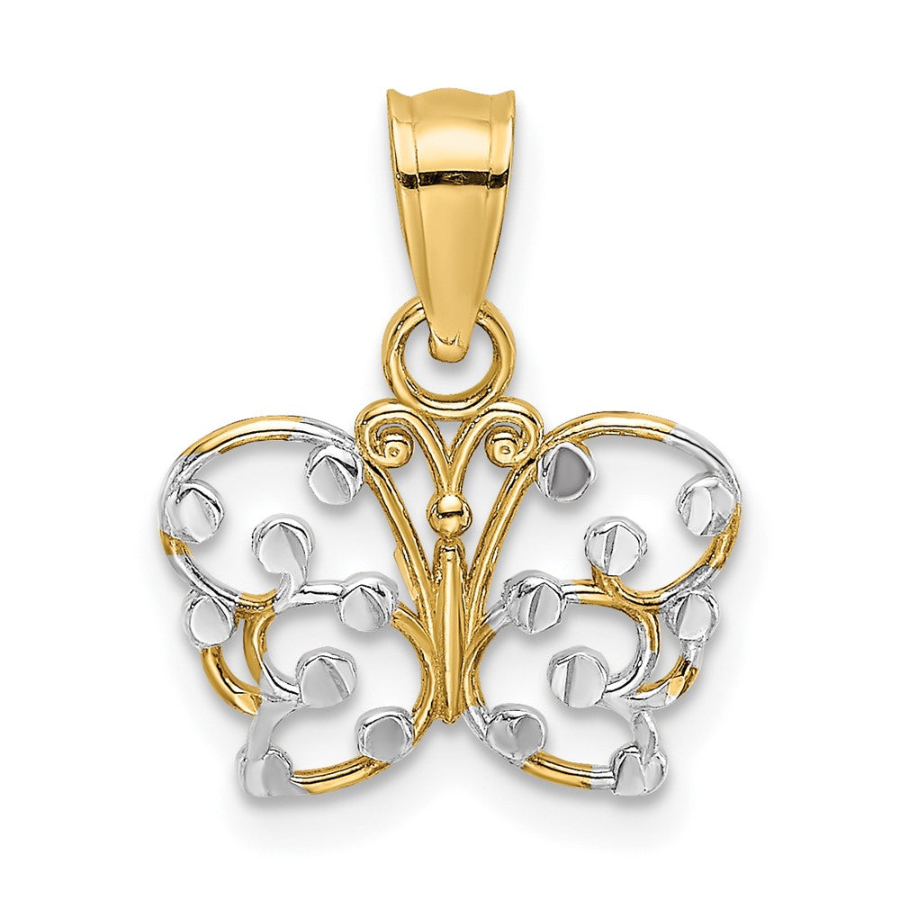 10k Yellow w/Rhodium 12.8 mm D/C Butterfly Charm (0.45 grams)