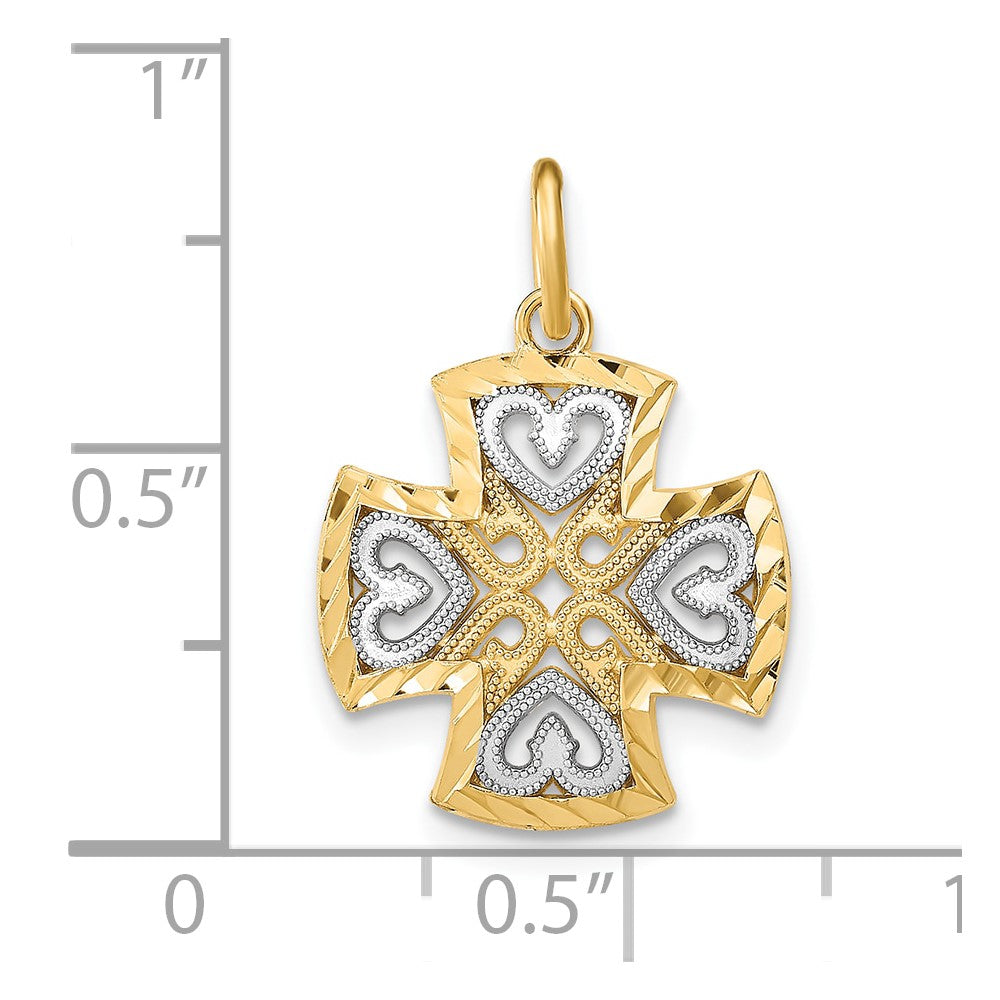 10k Yellow w/Rhodium 15 mm Hearts and D/C Maltese Cross Charm (0.81 grams)