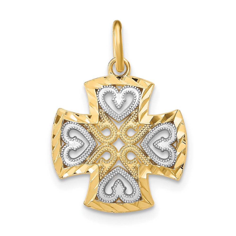 10k Yellow w/Rhodium 15 mm Hearts and D/C Maltese Cross Charm (0.81 grams)