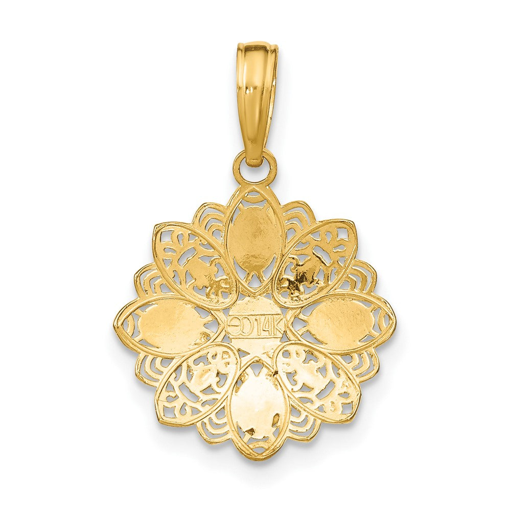 10k Yellow w/Rhodium 15 mm and D/C Filigree Flower Charm (0.85 grams)