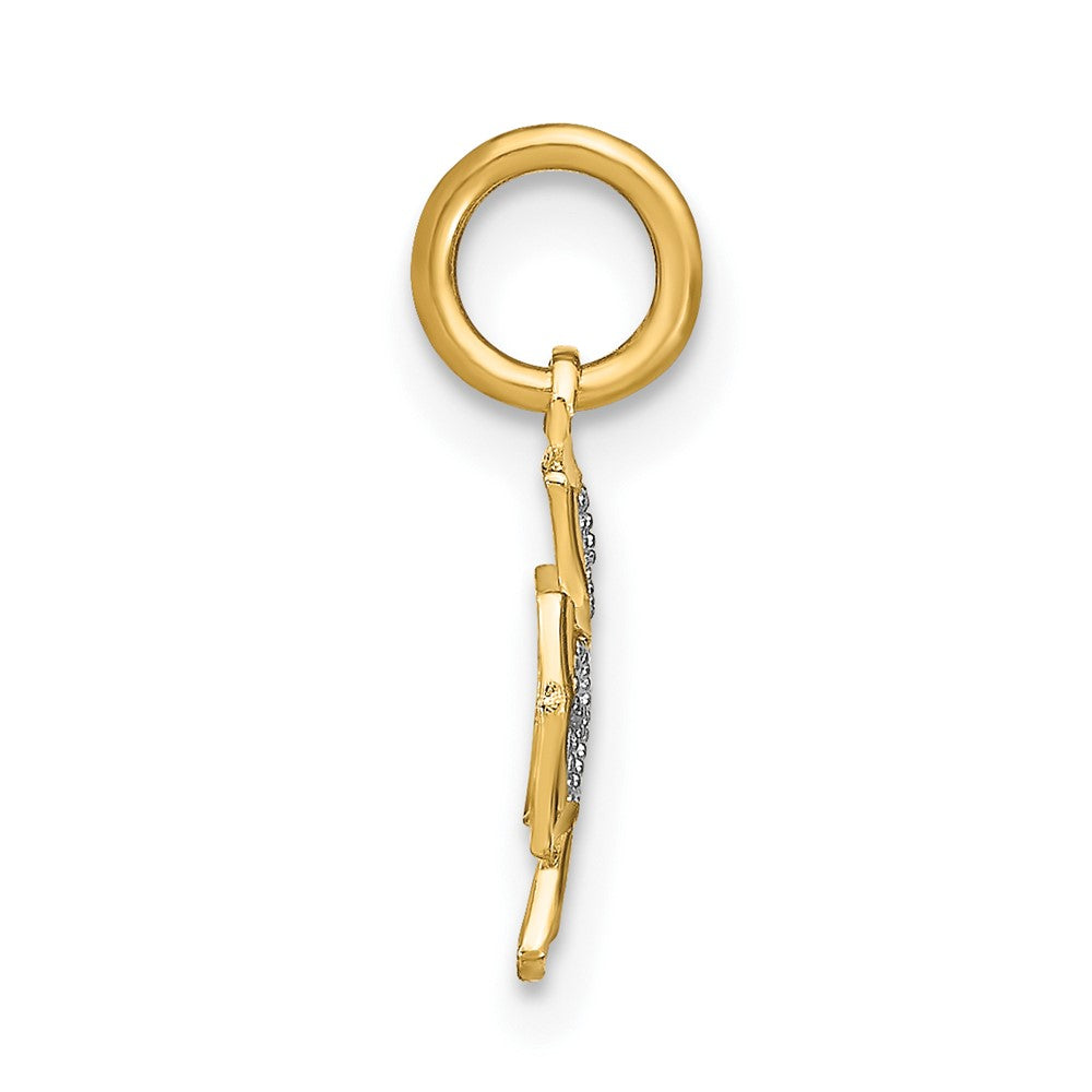 10k Yellow w/Rhodium 10 mm and D/C Hearts In Cross Charm (0.26 grams)