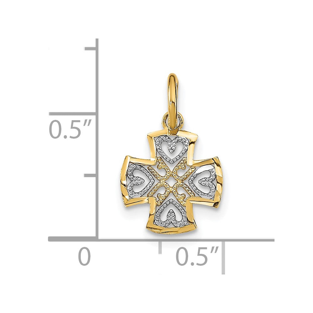 10k Yellow w/Rhodium 10 mm and D/C Hearts In Cross Charm (0.26 grams)