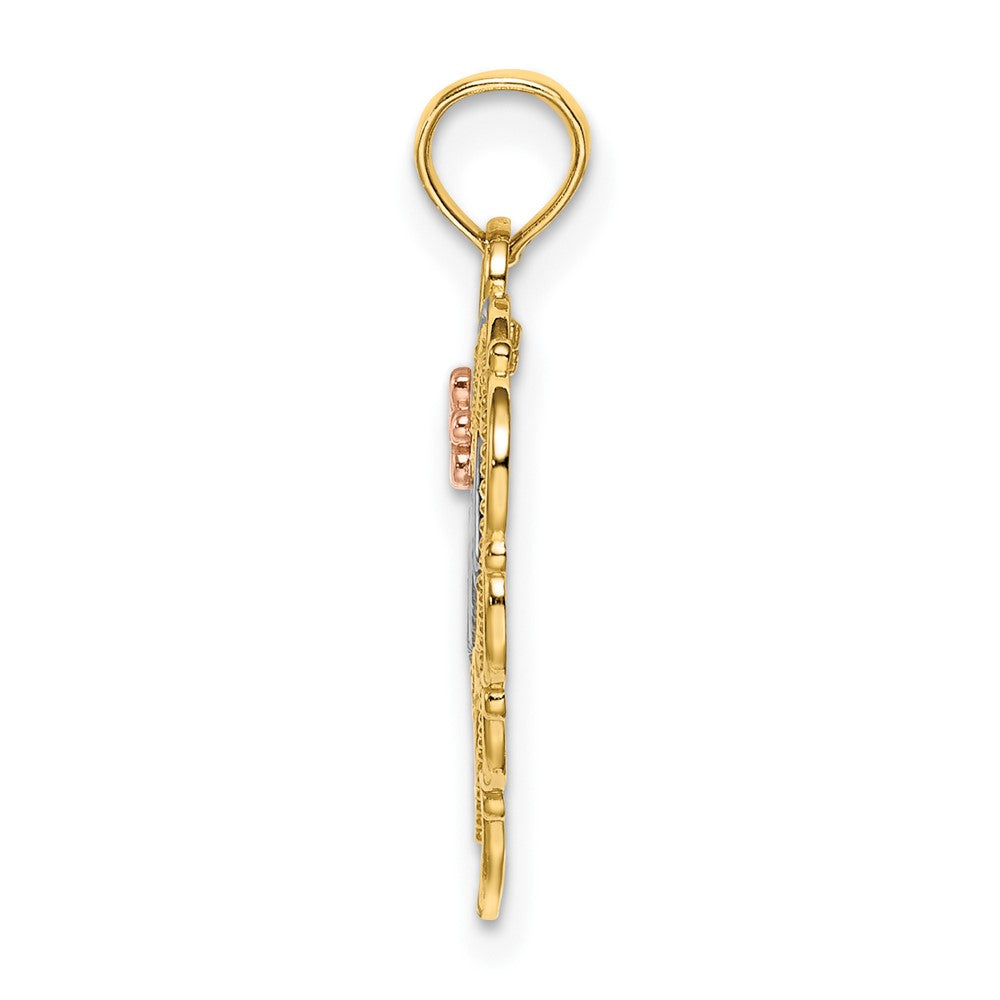 10k Two-tone 16.2 mm MOM Heart W/ Flower Charm (0.83 grams)