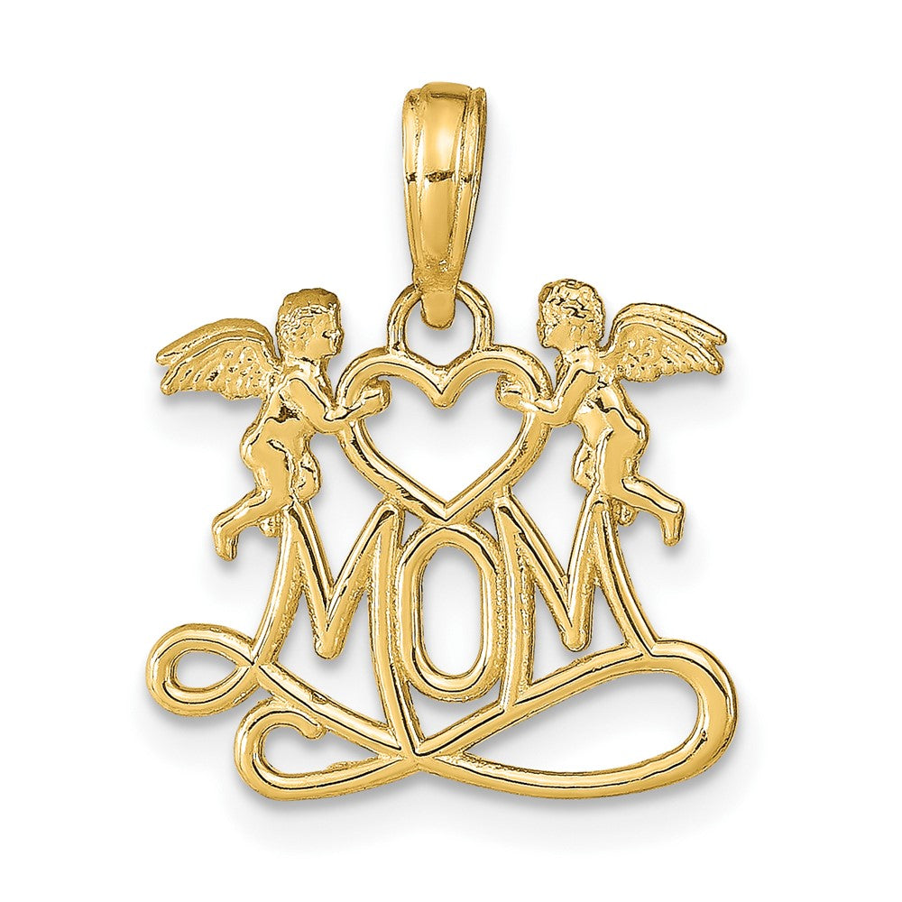 10k Yellow Gold 16.5 mm Polished MOM w/Heart and Angels Pendant (1.01 grams)