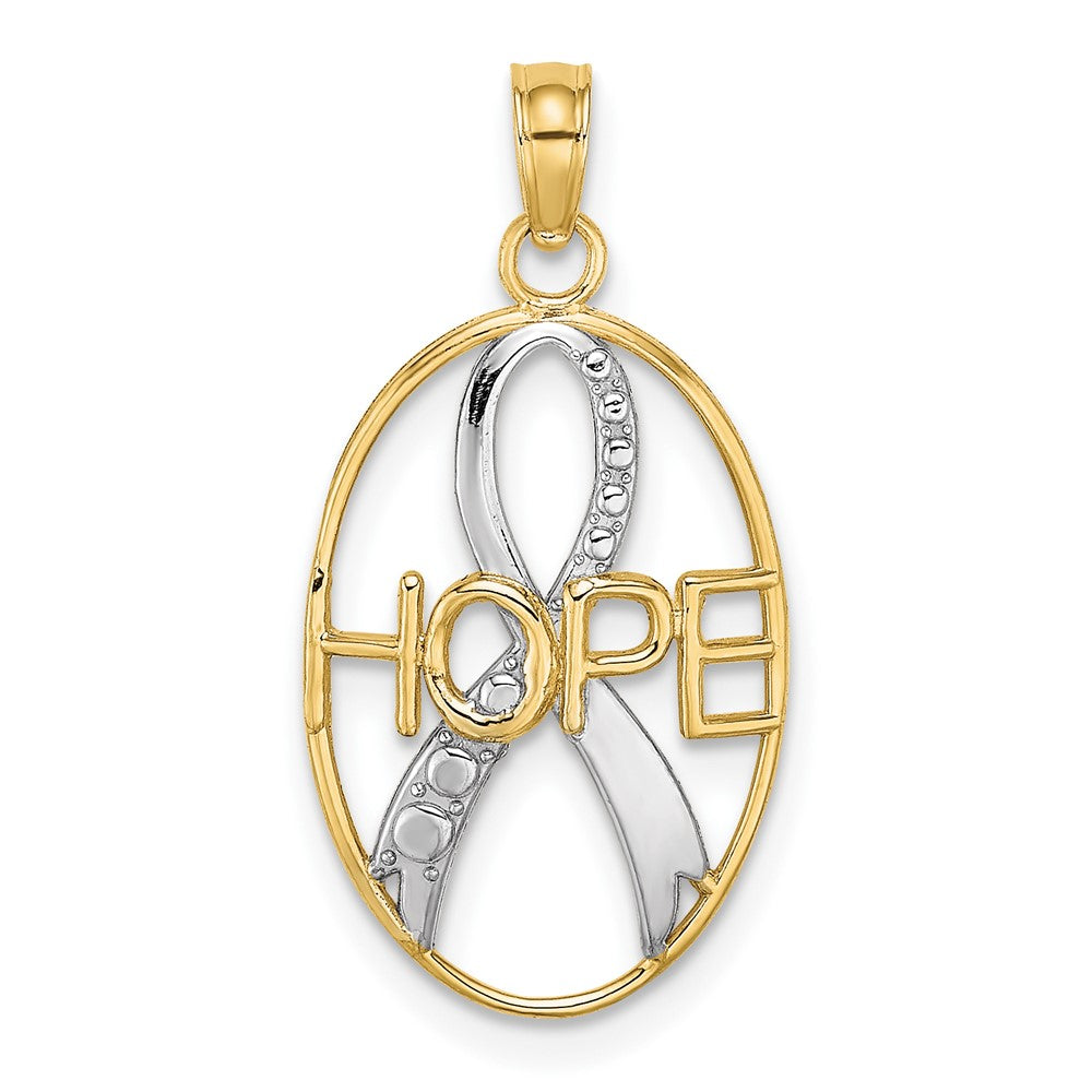 10k Yellow w/Rhodium 12.5 mm HOPE Awareness Ribbon Pendant (0.77 grams)