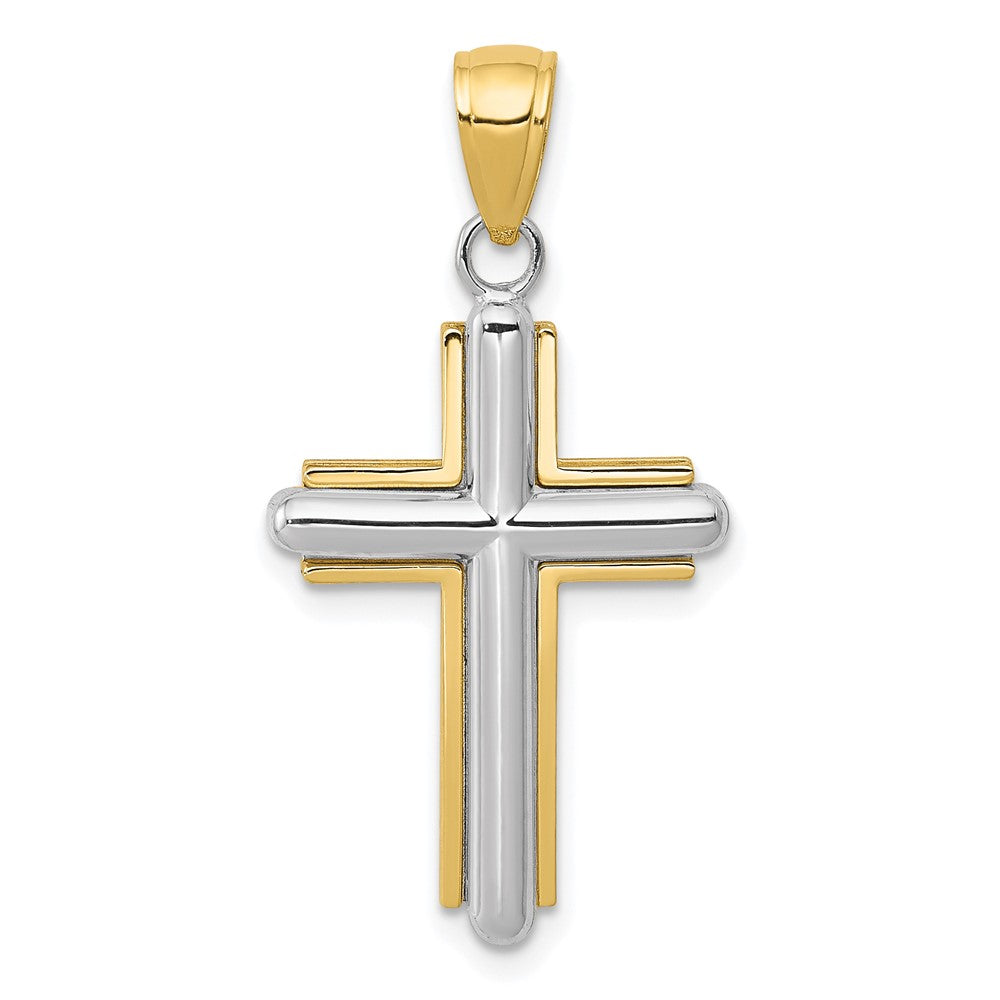 10k Two-tone 16 mm Polished Cross Pendant (1.71 grams)