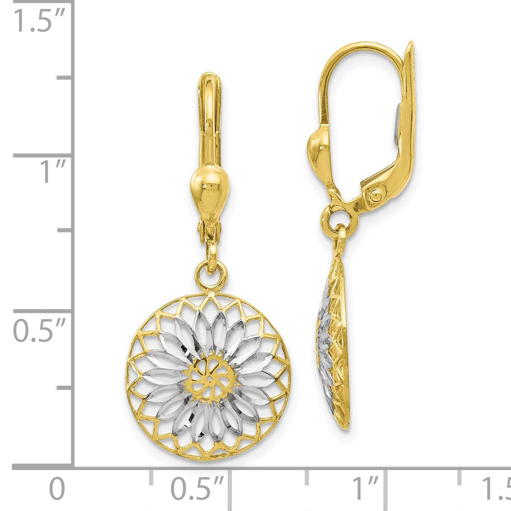 10k Yellow w/Rhodium 8.5 mm Polished Leverback Earrings (1.63 grams)