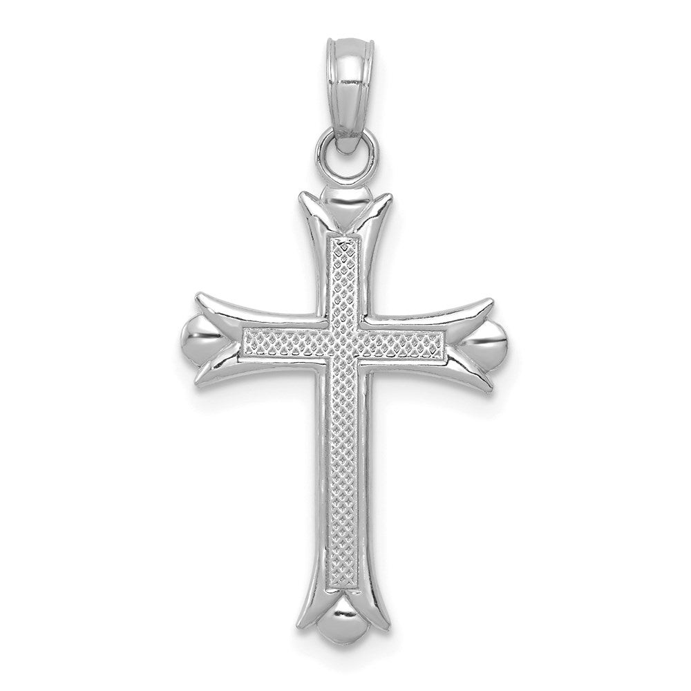 10k White Gold 15 mm Fleur De Lis Cross Pendant (0.94 grams)