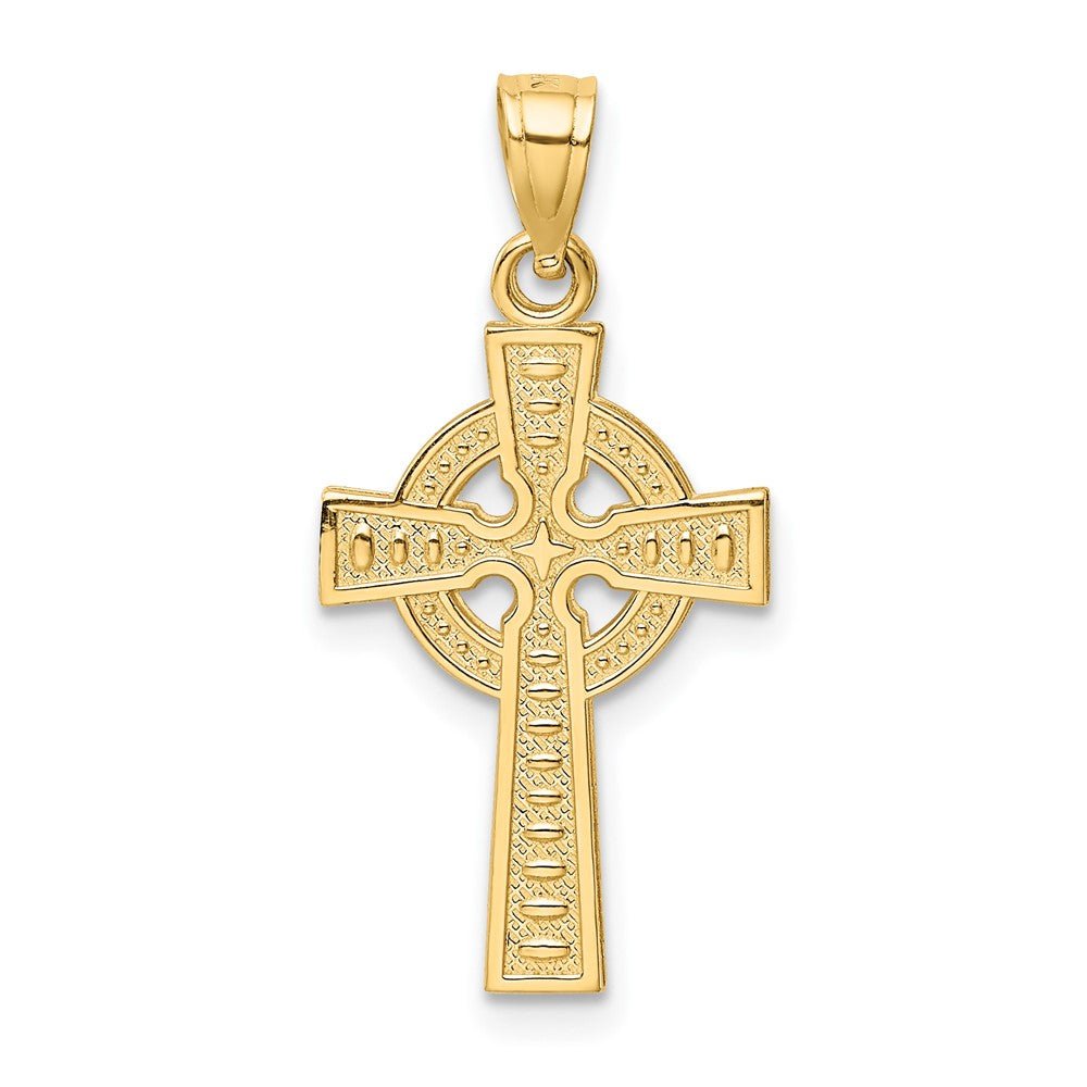 10k Yellow Gold 19 mm Reversible GOD IS LOVE Celtic Cross Pendant (0.73 grams)