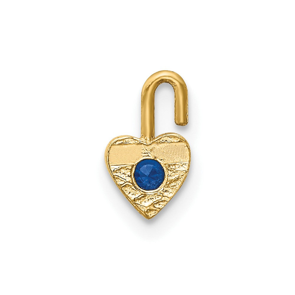 10ky September Synthetic Birthstone Heart Charm (0.19 grams)