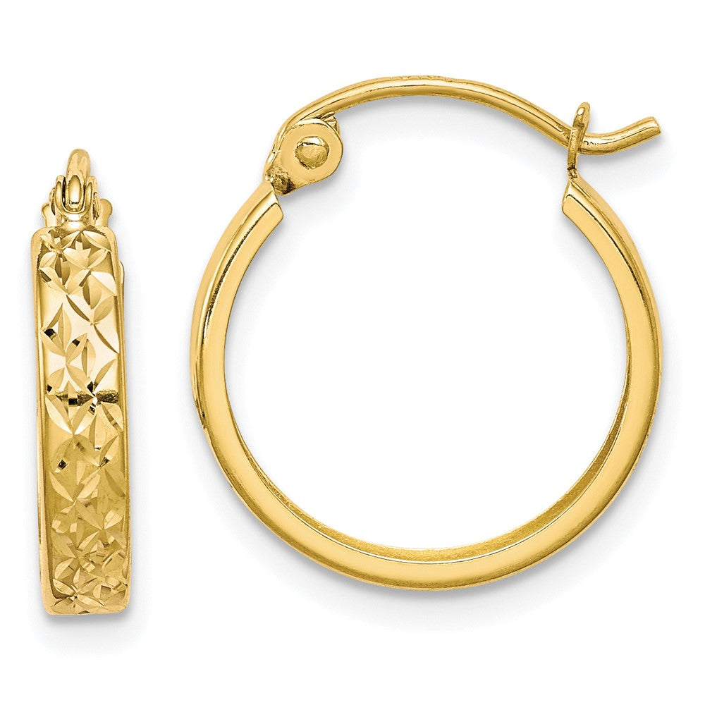 10k Yellow Gold 15 mm D/C Square Tube Hoop Earrings (0.77 grams)