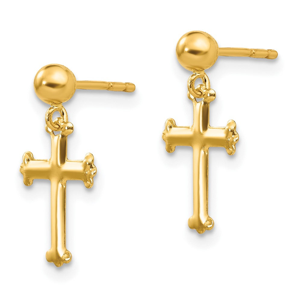 10k Yellow Gold 8 mm Cross Dangle Post Earrings (0.23 grams)