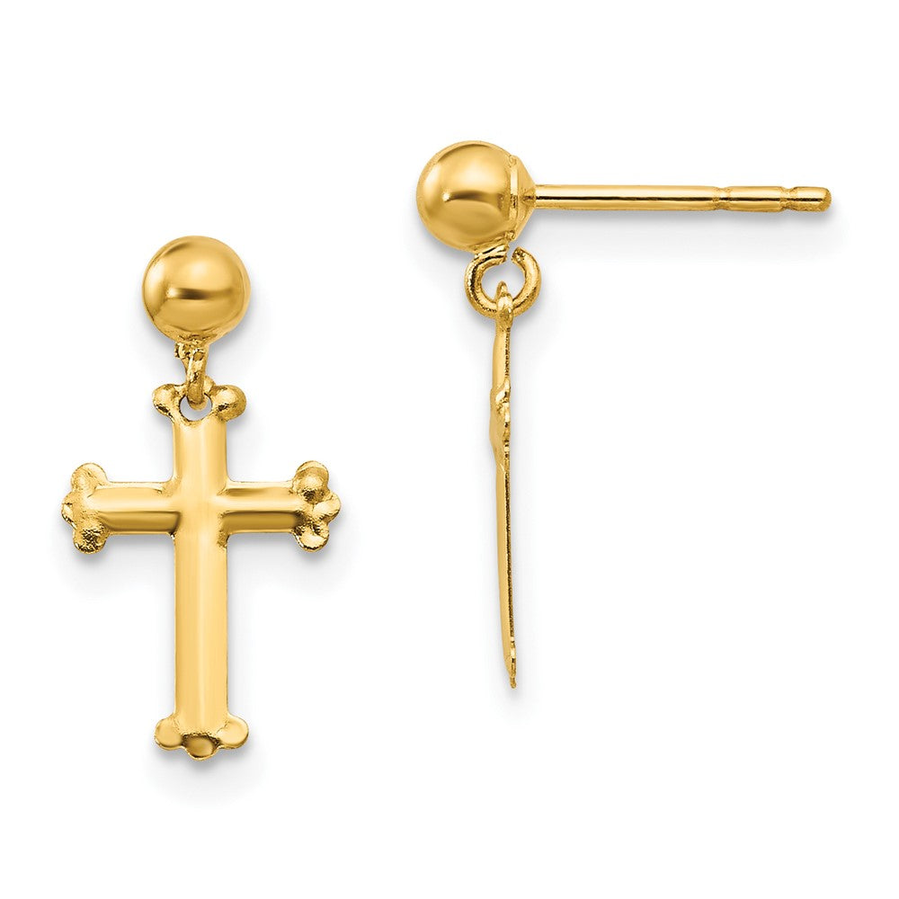 10k Yellow Gold 8 mm Cross Dangle Post Earrings (0.23 grams)