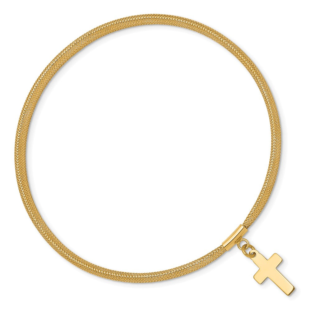 10k Yellow Gold 4 mm Mesh Cross Dangle Stretch Bracelet (0.94 grams)