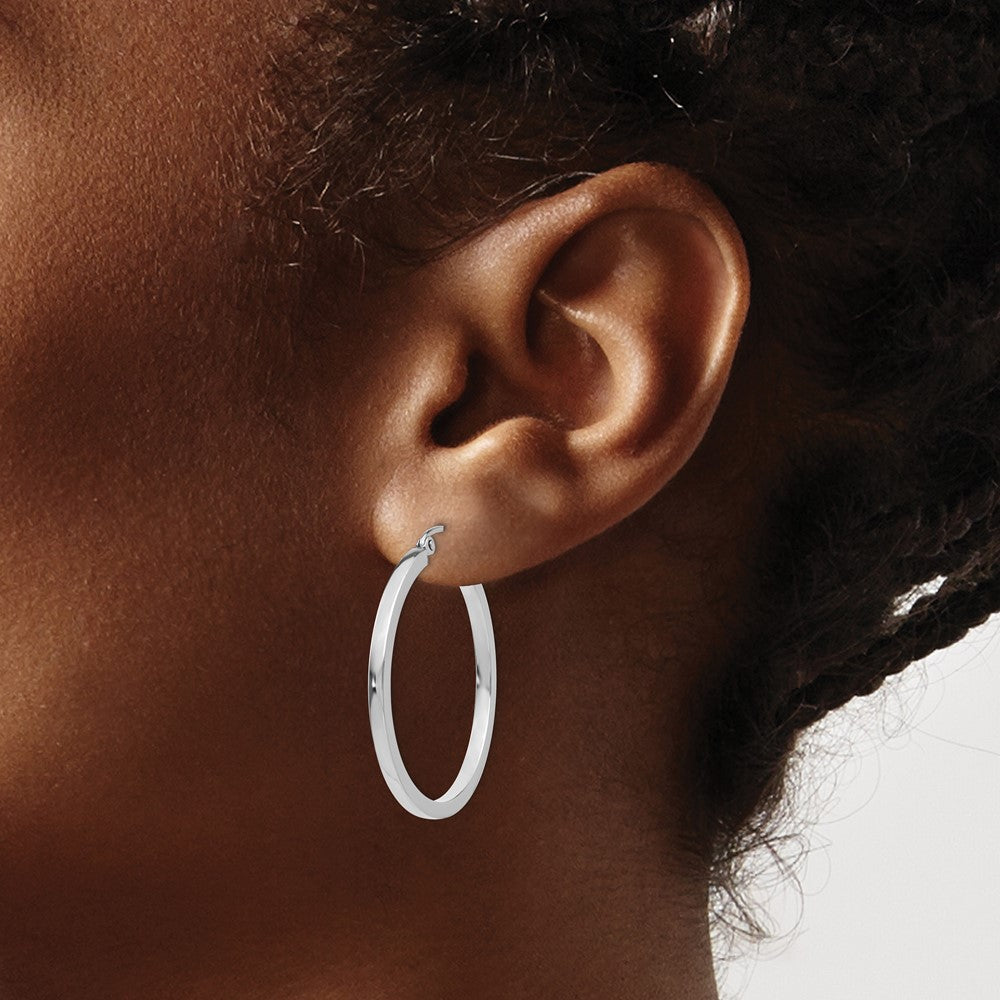10k White Gold 35 mm Square Tube Hoops (1.82 grams)