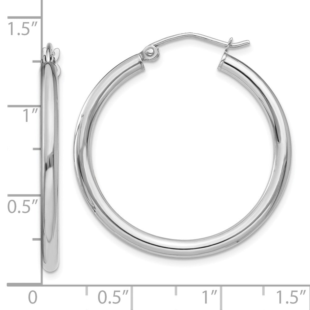 10k White Gold 30.61 mm Lightweight Tube Hoop Earrings (1.81 grams)
