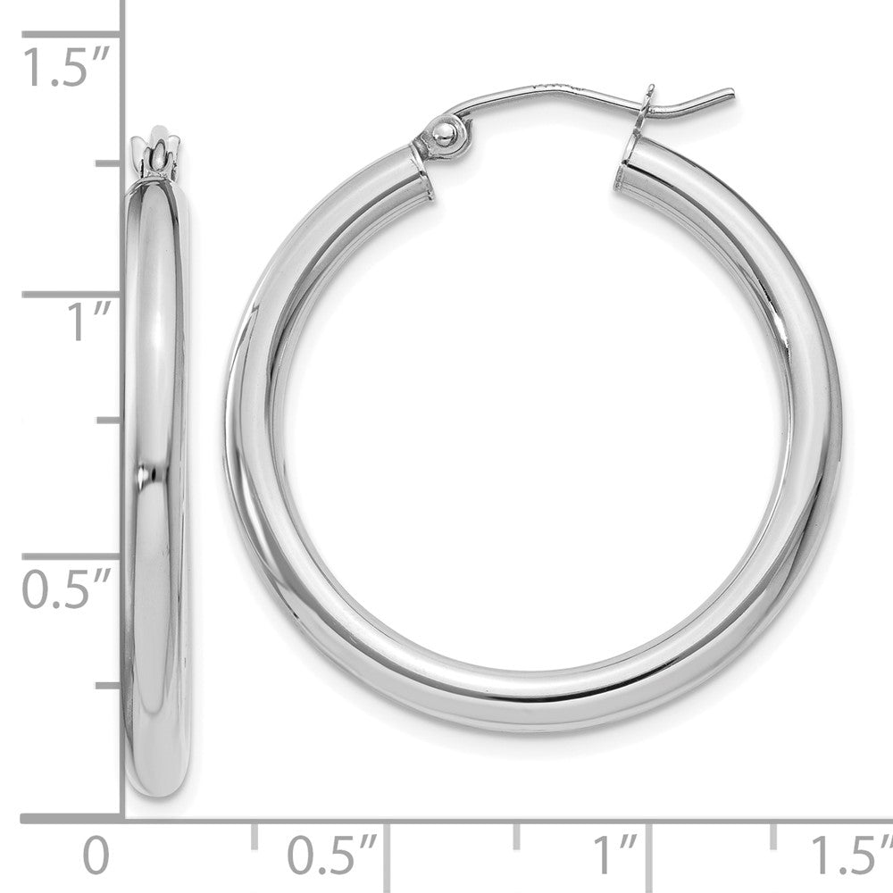 10k White Gold 3 mm Lightweight Tube Hoop Earrings (1.94 grams)