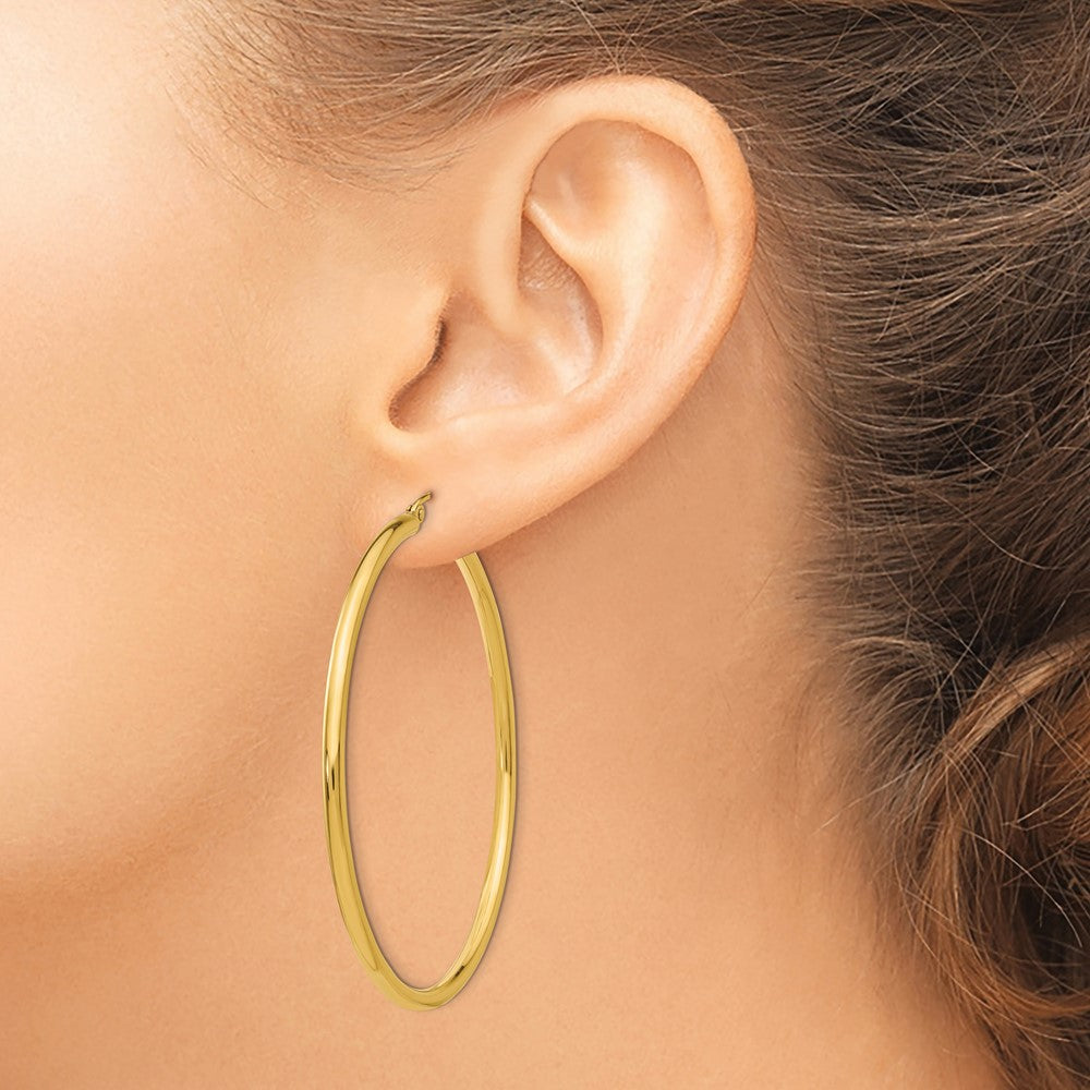 10k Yellow Gold 55.45 mm Lightweight Tube Hoop Earrings (3.08 grams)