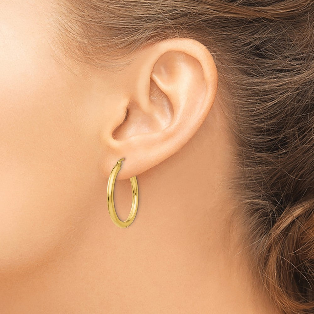 10k Yellow Gold 25.52 mm Lightweight Tube Hoop Earrings (1.51 grams)