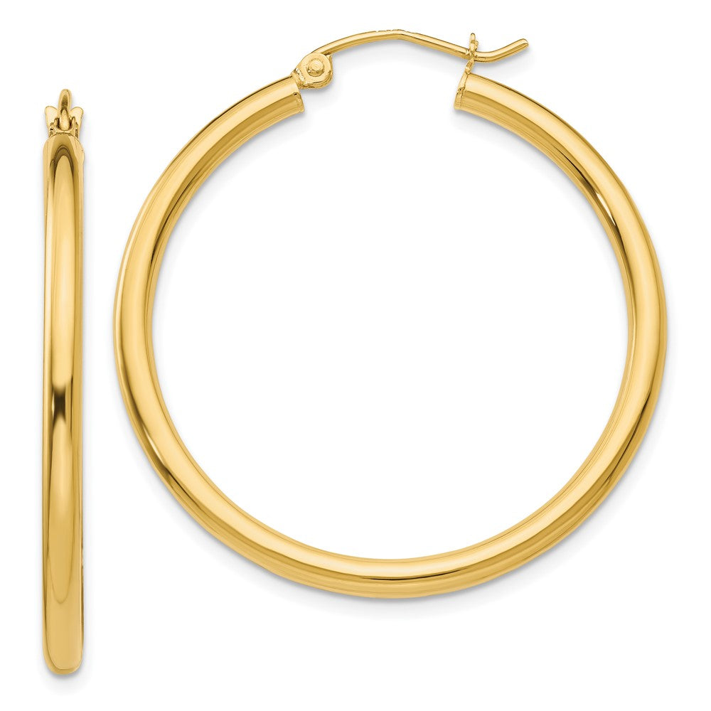 10k Yellow Gold 35.38 mm Lightweight Tube Hoop Earrings (2 grams)