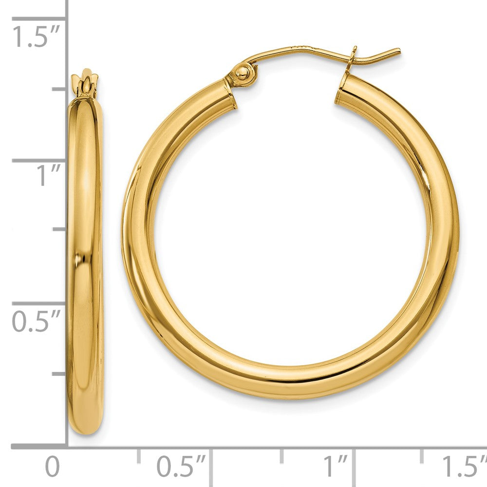 10k Yellow Gold 3 mm Lightweight Tube Hoop Earrings (1.91 grams)