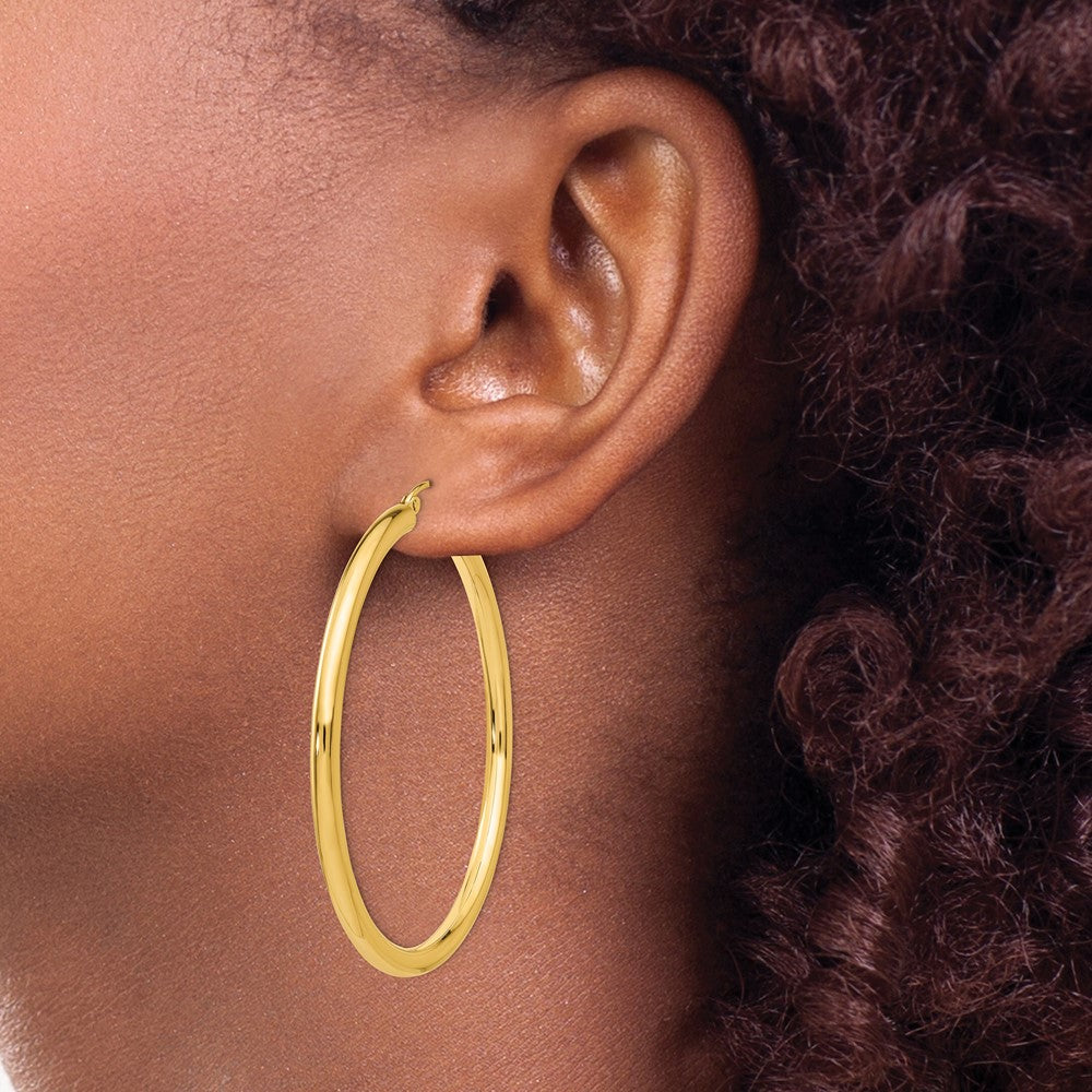 10k Yellow Gold 3 mm Lightweight Tube Hoop Earrings (3.19 grams)