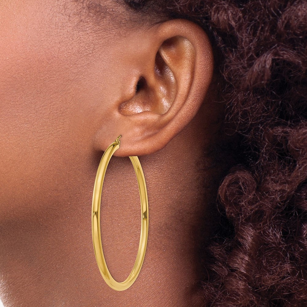 10k Yellow Gold 3 mm Lightweight Tube Hoop Earrings (3.54 grams)