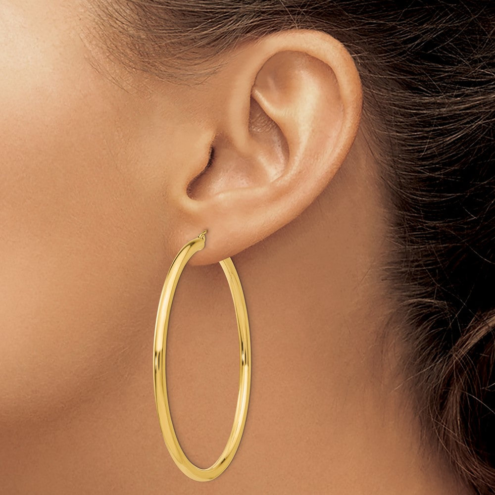 10k Yellow Gold 3 mm Lightweight Tube Hoop Earrings (4.01 grams)