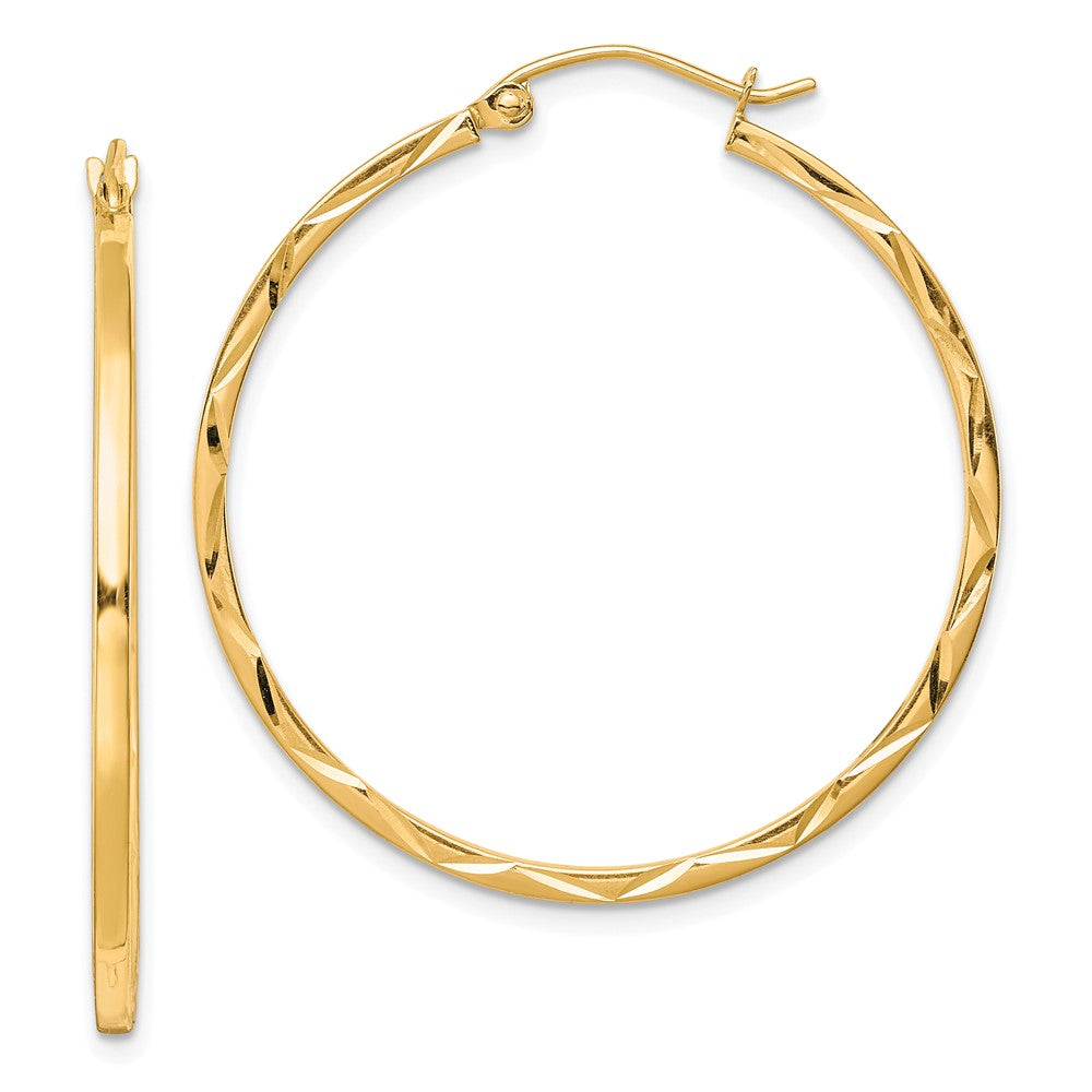10k Yellow Gold 35 mm Diamond Cut Hoop Earrings (1.55 grams)