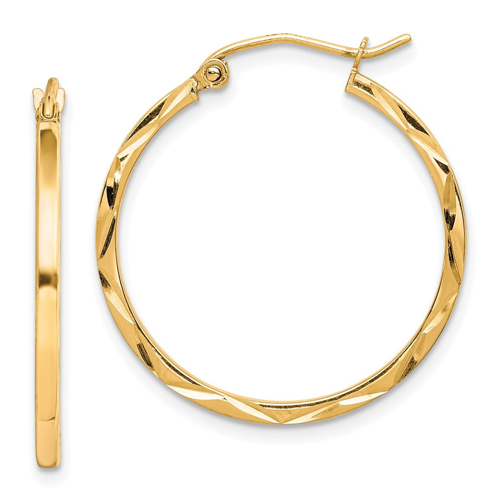 10k Yellow Gold 25 mm Diamond Cut Hoop Earrings (1.14 grams)