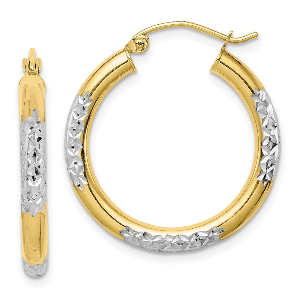 10k Yellow w/Rhodium 25 mm Hoop Earrings (1.77 grams)