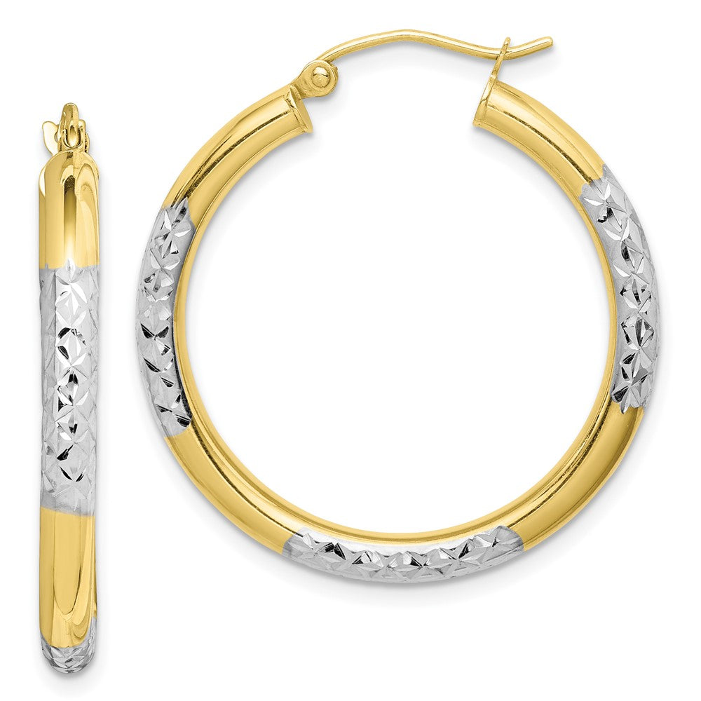 10k Yellow w/Rhodium 30 mm Hoop Earrings (2.19 grams)