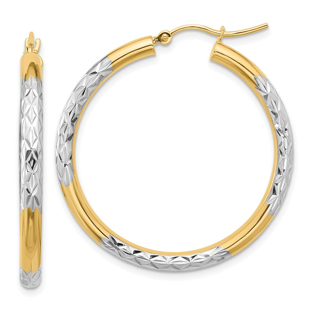 10k Yellow w/Rhodium 35 mm Hoop Earrings (2.57 grams)