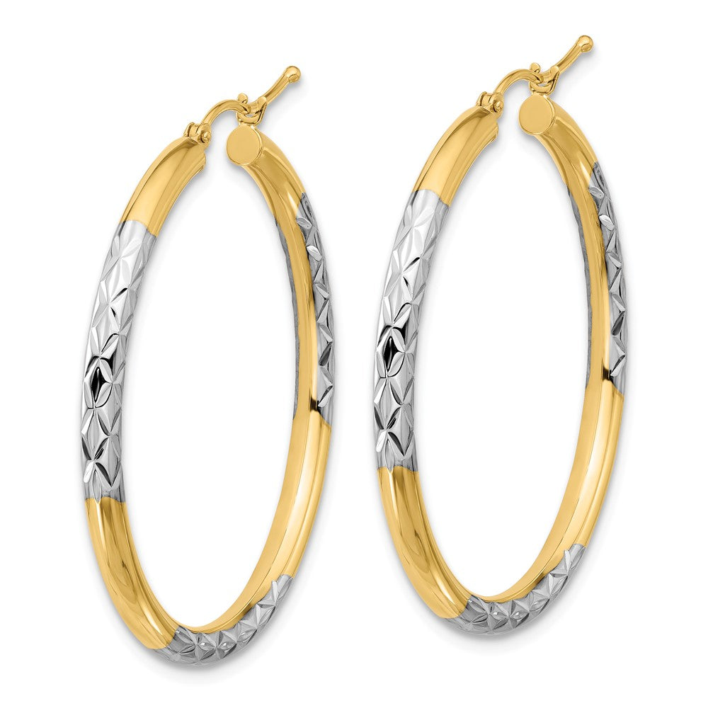 10k Yellow w/Rhodium 40 mm Hoop Earrings (3.2 grams)