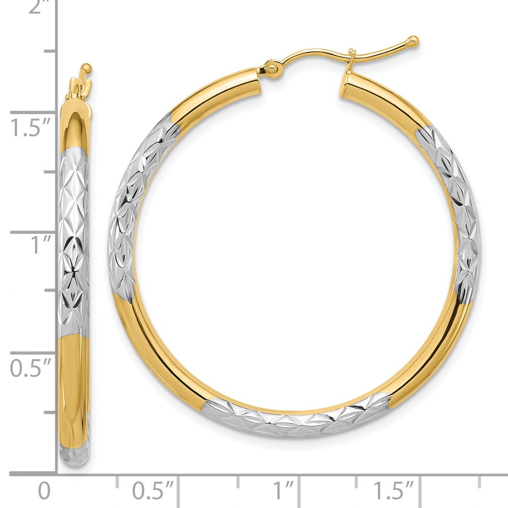 10k Yellow w/Rhodium 40 mm Hoop Earrings (3.2 grams)