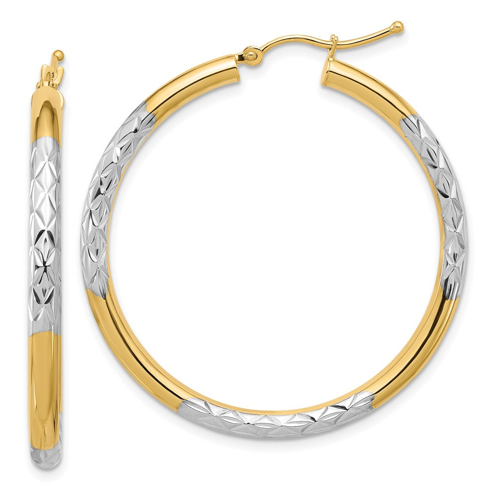 10k Yellow w/Rhodium 40 mm Hoop Earrings (3.2 grams)
