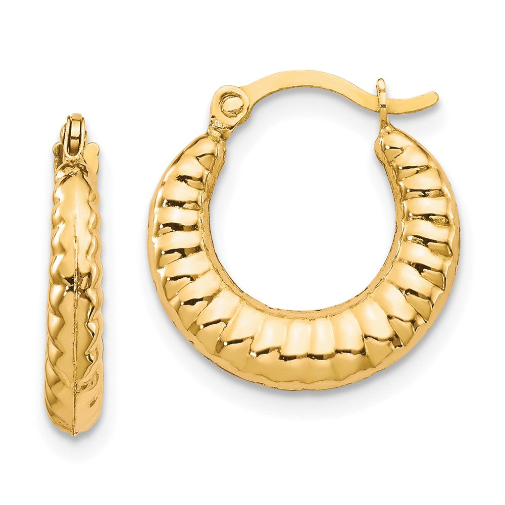 10k Yellow Gold 15 mm Scalloped Hollow Hoop Earrings (0.54 grams)